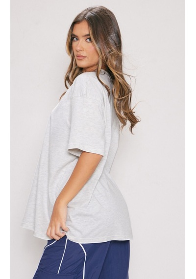 Düz Süprem T-shirt - Gri Oversize Bisiklet Yaka Kısa Kol Tişört Gri