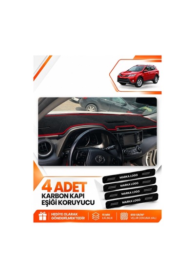 Toyota Rav4 2013-2018 Uyumlu Ön Torpido Koruma Kılıfı Halısı Örtüsü - Siyah Kırmızı