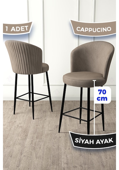 Canisa Fora Serisi Ada Mutfak Sandalyesi Babyface Kumaş Cappucino Bar Sandalyesi Siyah Metal Ayak Cappucino Sandalye Siyah Ayak