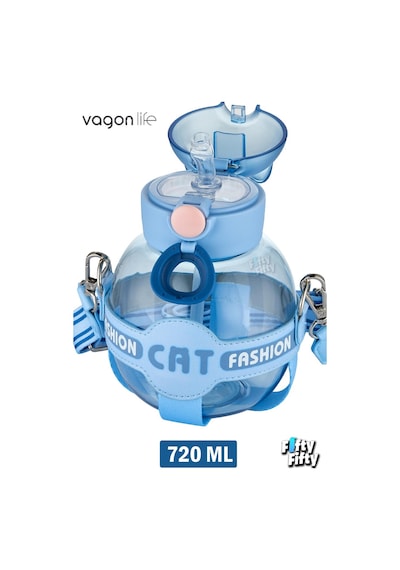 Vagonlife Pipetli 720 ML Boyun Askılı Çocuk Su Matarası -cat Fashion-ffvgn2031