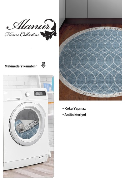 Dekoreko Kaymaz Taban Djt Mutfak Halısı Trend Saçaklı Yuvarlak Iskandinav F5084 lacivert