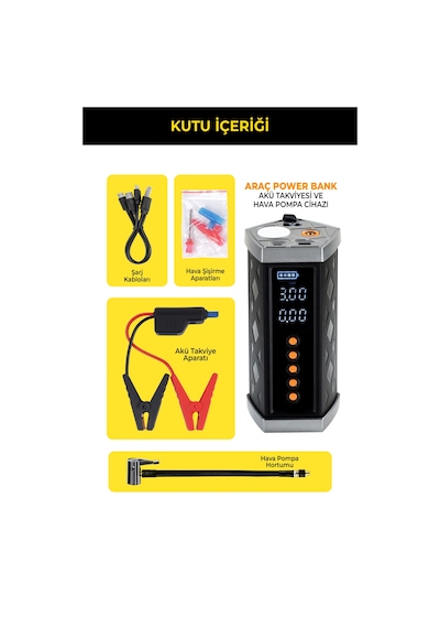 Joyplus Akü Takviye Ve Hava Kompresörü 16000 Mah Led Ekran Powerbank