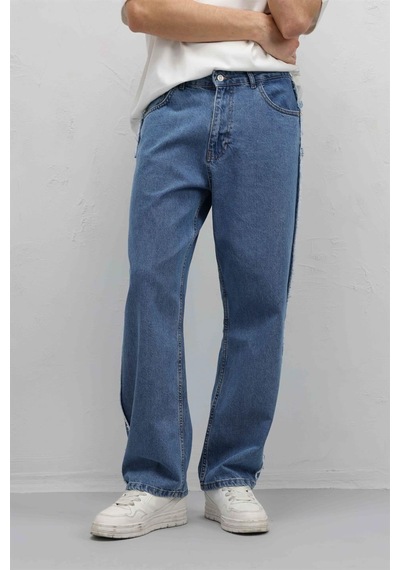 Vamos Yan Dikiş Detaylı Baggy Jean Mavi