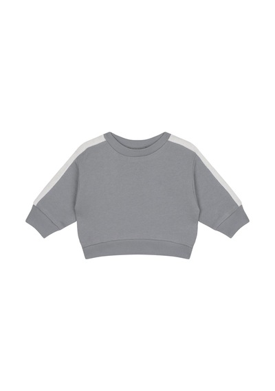 Antebies Organik Gri Beyaz Beli Lastikli Bağcıklı Manşetli Erkek Bebek Sweatshirt Eşofman Takımı