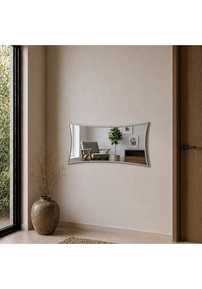 Modern Kavisli Boy Aynası 40x120 Cm Dalgalı Formlu Minimalist Dekoratif Duvar Aynası Gümüş