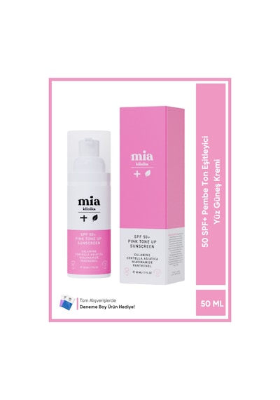 Mia Klinika Pink Tone Up Ton Eşitleyici Pembe Yüz Güneş Kremi SPF50+ 50 ML