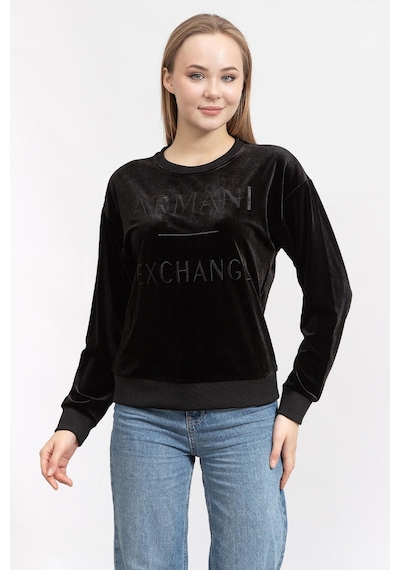 Armani Exchange Armani Baskılı Kadife Kadın Sweat Siyah