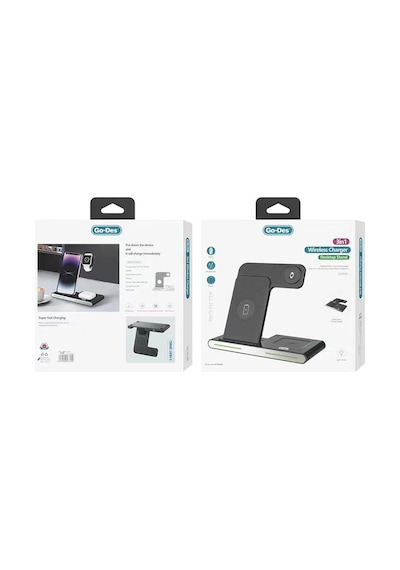 Magnetik Kablosuz Şarj Standı Go Des Gd-wl386 3in1 15w Hızlı Şarj Özellikli Airpods/Watch/Apple Uyumlu iPhone