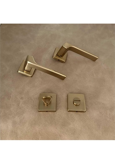 Zey Mat Altın Kare Rozetli Wc Banyo Kapı Kolu 1 Takım