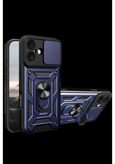 Apple Uyumlu iPhone 17 Kılıf Sürgülü Kamera Korumalı Yüzüklü Stand Olabilen Magnetic Tpu Tank Kapak