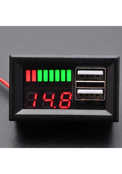 Usb Soketli Voltmetreli Akü Kapasite Göstergesi 12v Pil