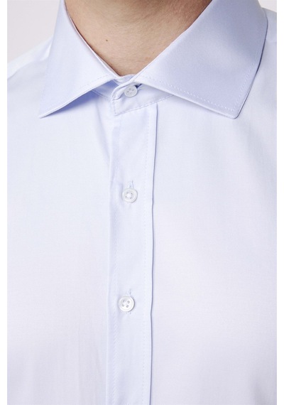 Tudors Modern Slim Fit Düz Saten Pamuklu Erkek Mavi Gömlek-25822-mavi Mavi
