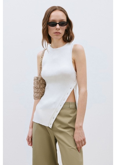 Suud Collection Ekru Nola Çapraz Düğmeli Triko Bluz