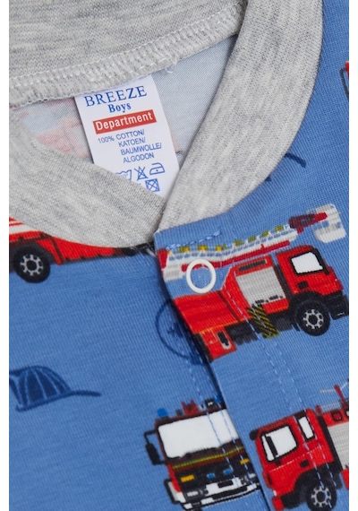 Breeze Erkek Bebek Patikli Tulum İtfaiye Arabası Desenli 0-6 Ay, İndigo-indigo İndigo
