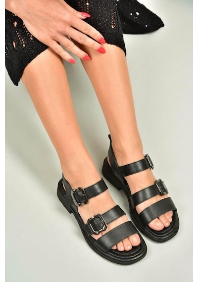 Fox Shoes Y291594203 Siyah Hakiki Deri Sandalet