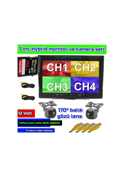7 İnç Hybrid Dvr Monitör Ve 2 Adet170 Derece Açılı Kamera Set12v