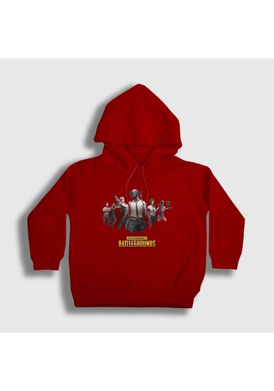 Presmono Unisex Çocuk Team Pubg Kapüşonlu Sweatshirt Kırmızı