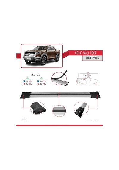 Great Wall Poer 2019 Ve Sonrası İle Uyumlu Fly Model Ara Atkı Tavan Barı Gri 3 Adet Bar