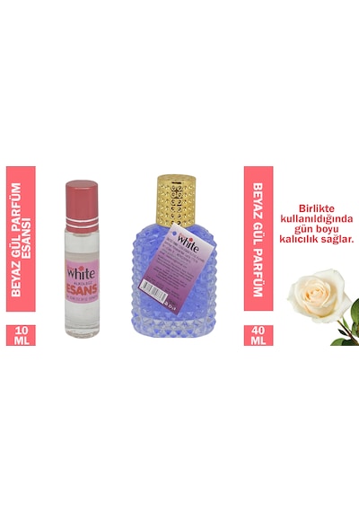 Rose White 10 Ml. Beyaz Gül Parfüm Esansı - 40 Ml. Beyaz Gül Parfüm Gül
