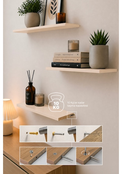 Nest 3 Raflı Gizli Monte Uçan Raf 50 15 Cm Ay Taşı
