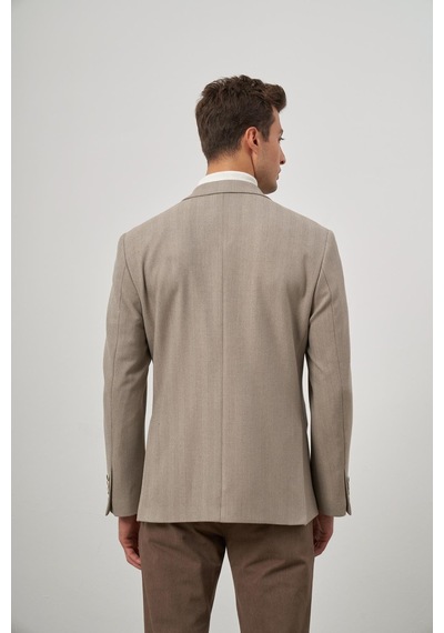 İmza Sütlü Kahverengi Baskılı Gabardin Mono Yaka Tam Astar Çift Yırtmaç 2 Düğme 4 Drop Comfort Fit Classic Ceket 1002245157 Sütlü Kahverengi