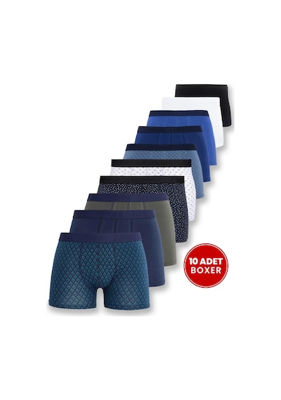 Tudors Erkek 10'lu Likralı Pamuklu Esnek Kumaş Premium Seri Boxer-41934 Çok Renkli