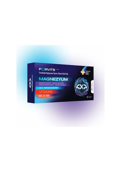 Forvits Lab Magnezyum+ 4 Farklı Magnezyum Formu, D3, B6, B12 Ve Çinko İçeren 30 Tablet Takviye Edici Gıda