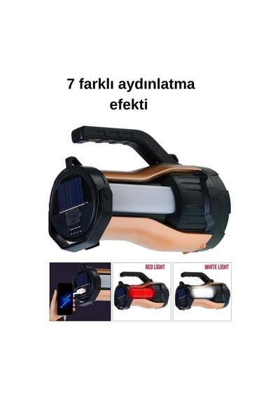 Ultra Güçlü 7 Farklı Moda Sahip Güneş Enerjili Özellikli El Feneri T96 Sarı