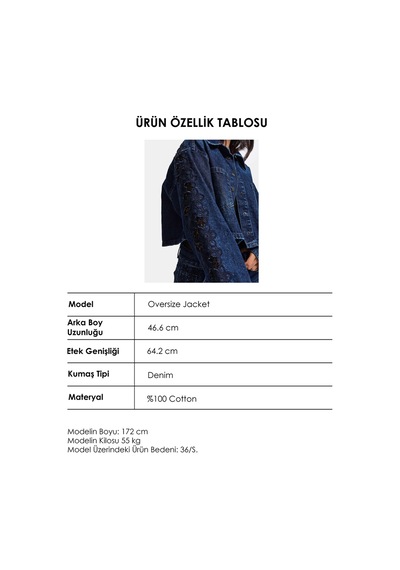 Kadın Koyu Kot 2w6-7 Dantel Nakış Detaylı Kemer Boy Özel Tasarım Denim Ceket