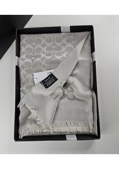 C Desen Yün İpek Şal İnce Kumaş Çift Taraflı Silk Scarfs Taş Gri
