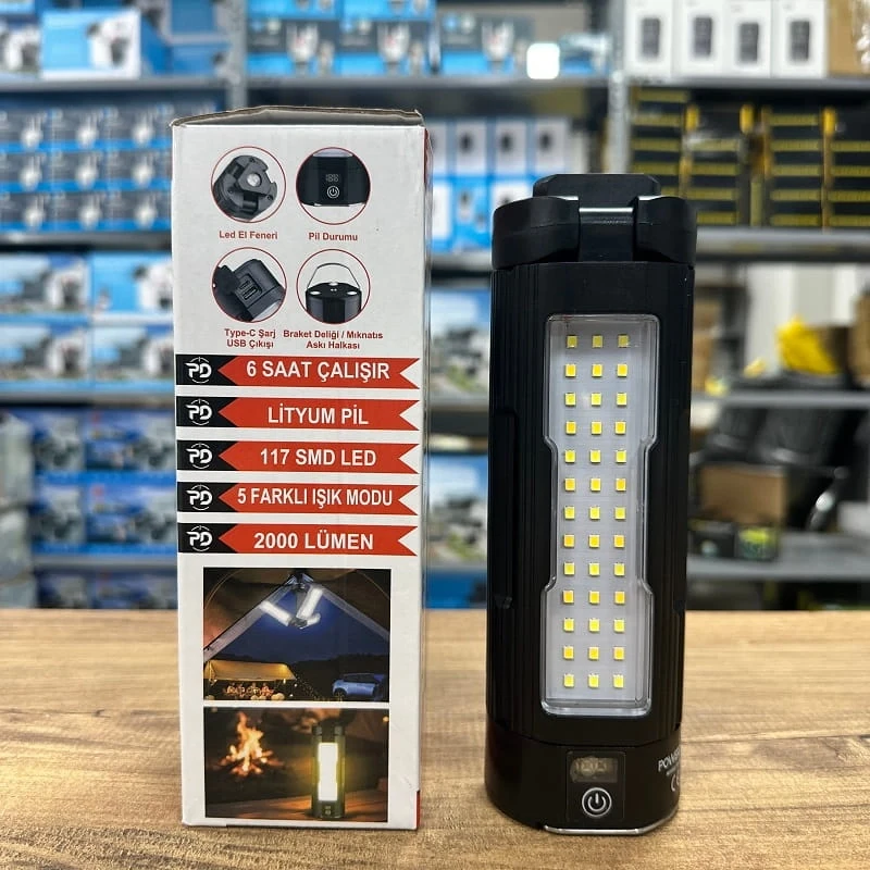 Powerdex Pd-6000 Çok Amaçlı Işıldak El &kamp Feneri Beyaz -gün Işığı 3 Kanatlı Led Ampul Çok Renkli