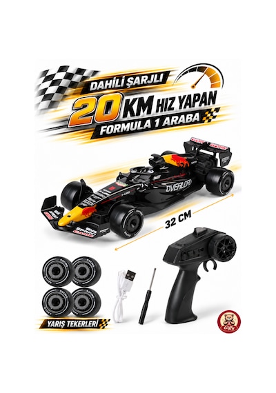 Oyuncak Uzaktan Kumandalı Formula 1 Rc Drift Yarış Arabası 20 Km/sa Hız, Hassas Gaz Kontrolü, Led Işık Ve Type-c Şarj Siyah