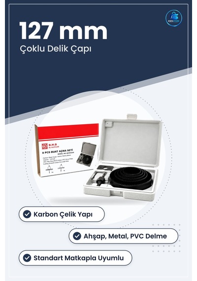 Buat Açma Panç Seti 127 Mm Karbon Çelik Ahşap Metal Pvc Alçıpan P