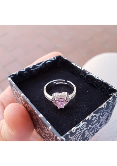 925 Ayar Gümüş Pırlanta Model Pembe Zirkon Taş Ayarlı Kalp Yüzük