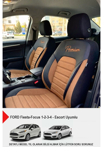 Premium Serisi Lüks Keten Oto Koltuk Kılıfı Ford Focus-fiesta Uyumlu Taba