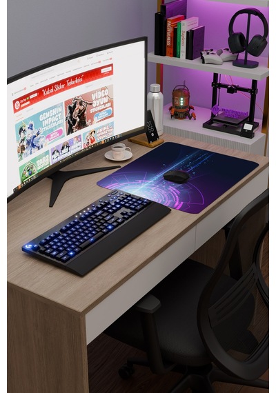 Fütüristik Kaymaz Dikişli Kauçuk Oyuncu Mousepad V1 - 48x40 Xl Gaming Mouse Pad Fare Altlığı