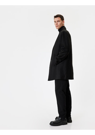 Koton Slim Fit Kaşe Kaban Cep Detaylı Siyah 5wam00021hw Siyah