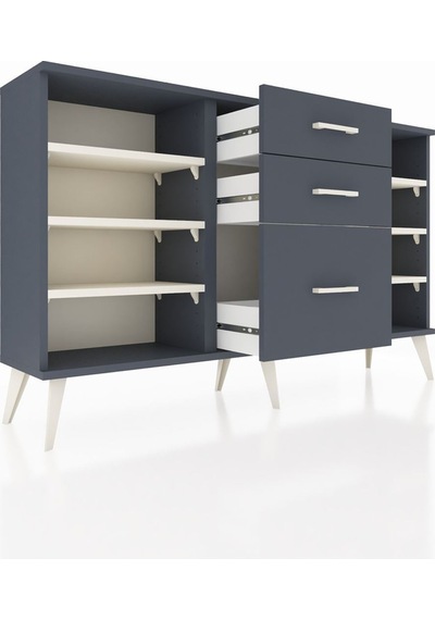 Arges Konsol 6 Raflı 3 Çekmeceli 132x30x83 Antrasit-aytaşı/antrasit Aytaşı/antrasit