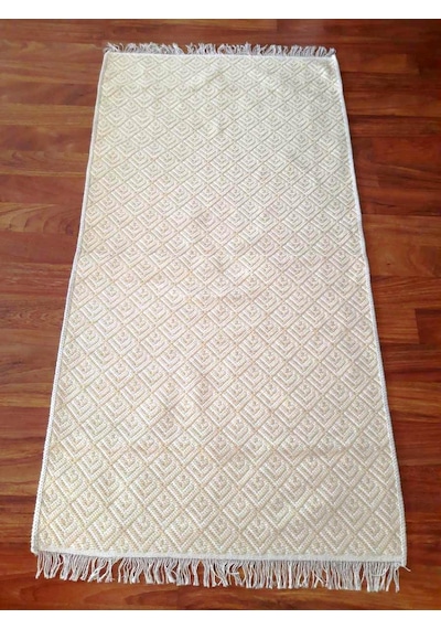Pamuklu Cotton Kilim Çift Taraflı Yıkanabilir Dekoratif 80x150 - Sarı V2 Siyah - Beyaz
