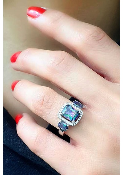 Mistik Topaz Taşlı 925 Ayar Gümüş Baget Yüzük 12