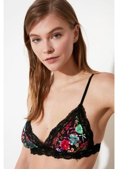 Deep Secret Çiçekli Yakaları Siyah Dantelli Bralet Ds200475br 001