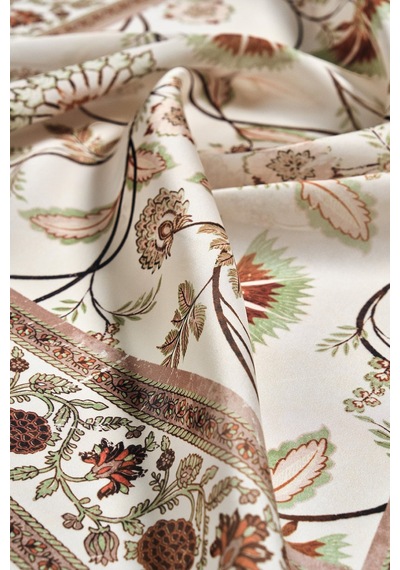 Akswsuar Floral Desenli Fular 70 70 Kahve
