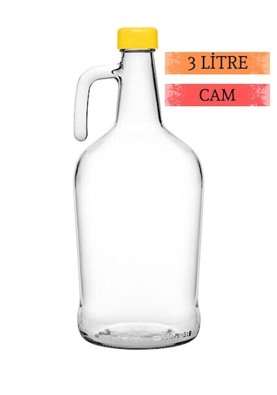 Şişe 3 Litre Saplı Zeytinyağı Şişesi Cam Şalgam Sirke Turşu Suyu Şişesi Şeffaf