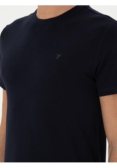 Lacivert Slim Fit Bisiklet Yaka Merserize Basic T-shirt