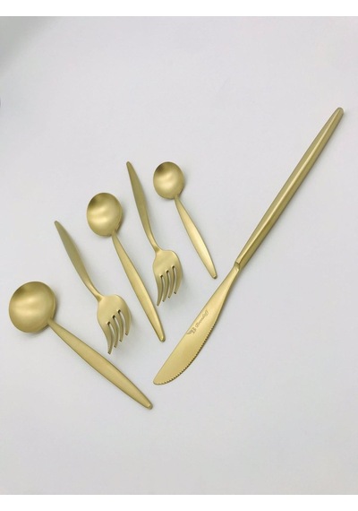 Lizbon 36 Parça Mat Titanyum Gold Çatal  Kaşık Bıçak Seti Mat Gold