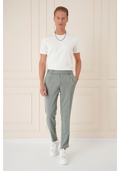 Efor Comfort Fit Çift Pileli Dokulu Esnek Pamuk Yeşil Pantolon P 1158 Yeşil