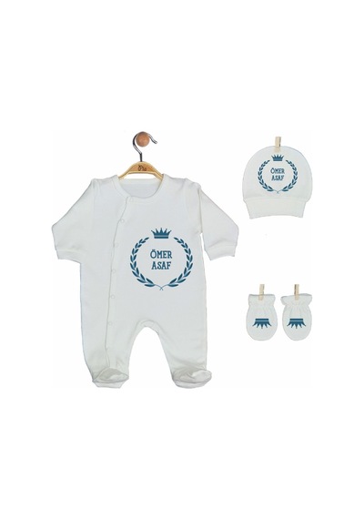 Pia Baby Gl 2008 İsme Özel Taçlı Beşli Tulum Set Mavi