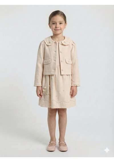 Xo Kids Kız Çocuk Elbise + Bolero 5-8 Yaş 52143 Bej