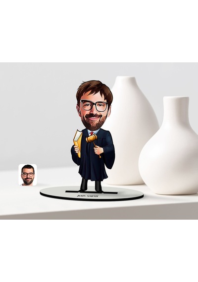 Kişiye Özel Bay Hakim Karikatür Ahşap Biblo - 1