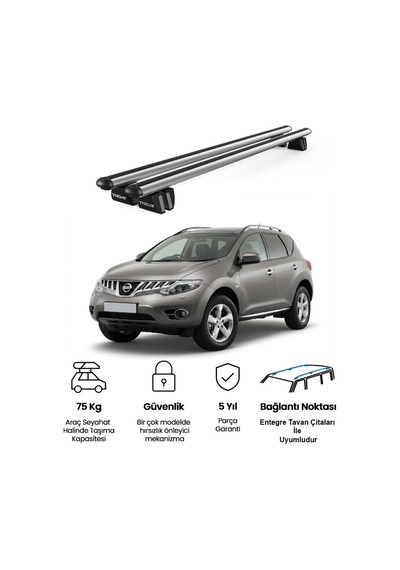 Pençe Nissan Murano Ara Atkı 2008-2015 Uyumlu Gri Ara Atkı Port Bagaj Tavan Barı